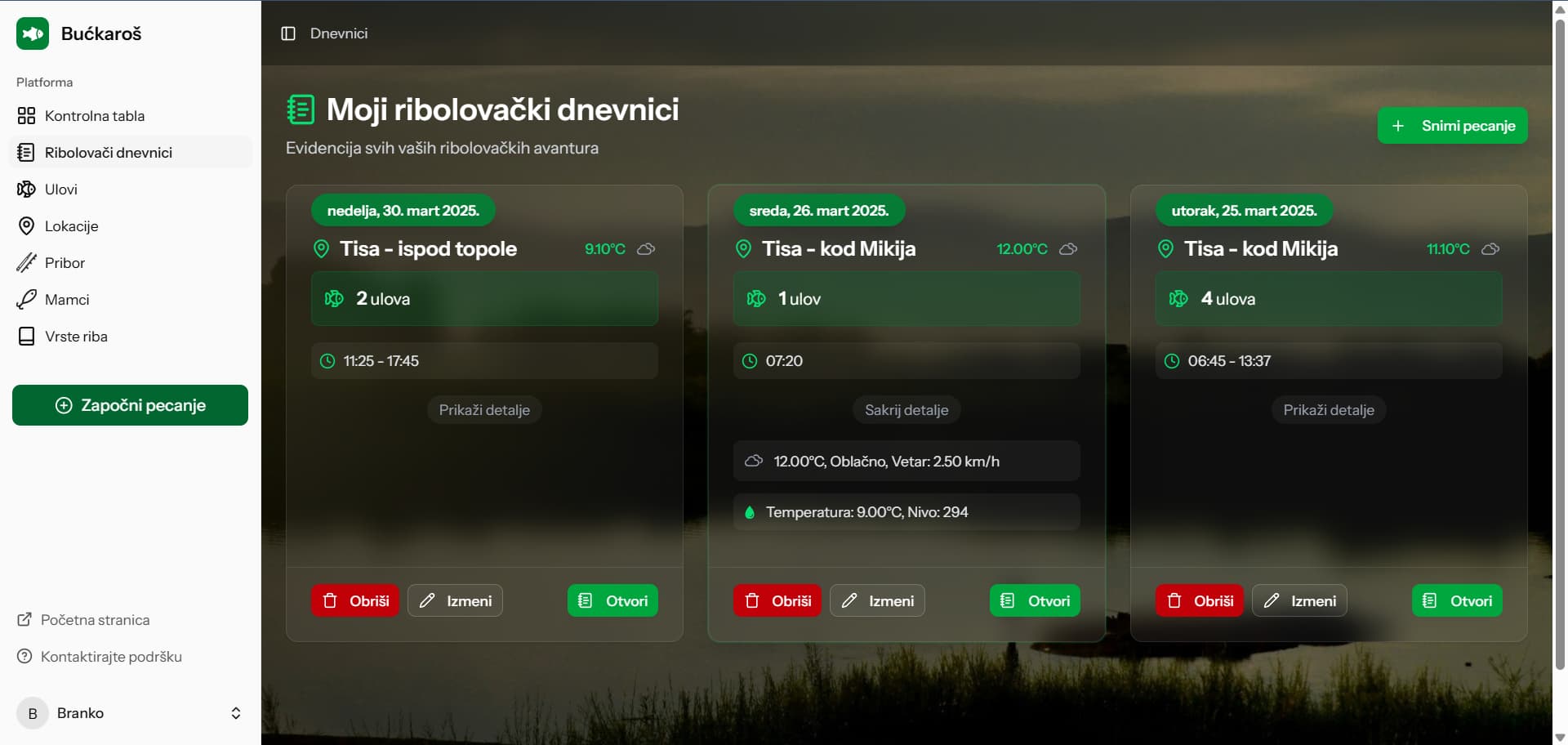 Unos u ribolovački dnevnik